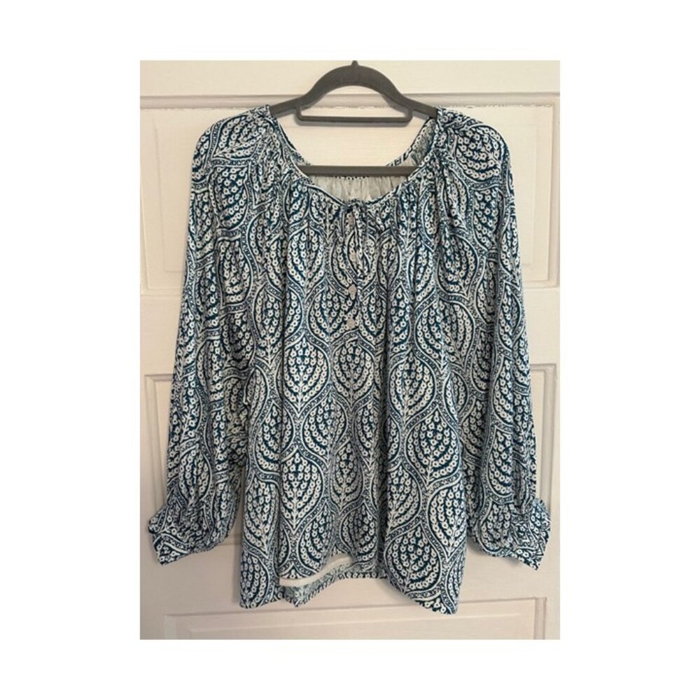 NWT Emerson Fry India Collection Teal Lucy Patterned Blouse.